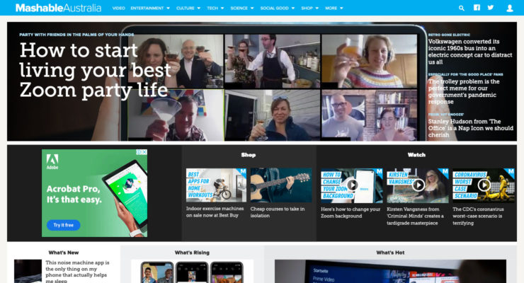 Screenshot of Mashable's homepage