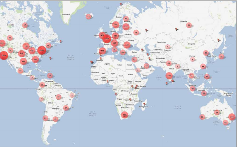 Heatmap for places around the world