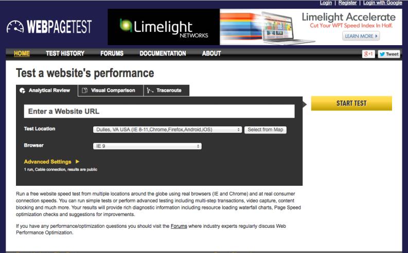 Web Page Performance Test Homepage