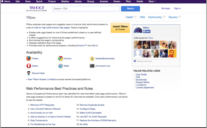 Yahoo YSlow homepage