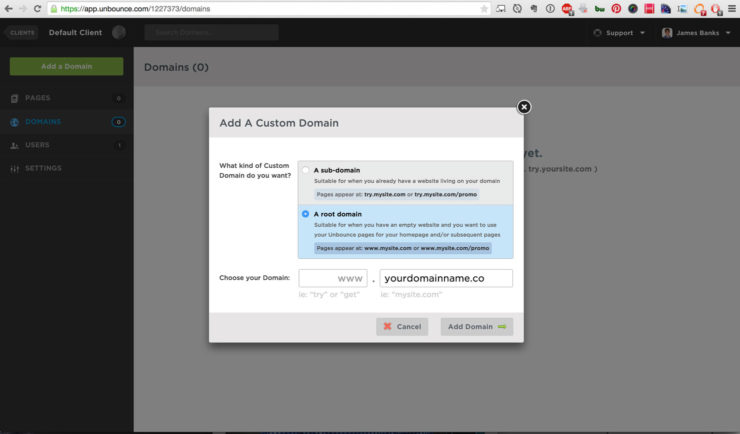 Unbounce - Add your domain name