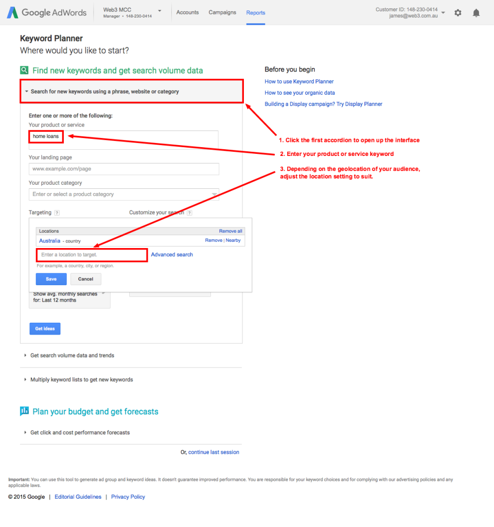 Content marketing using Google Ads keyword planner