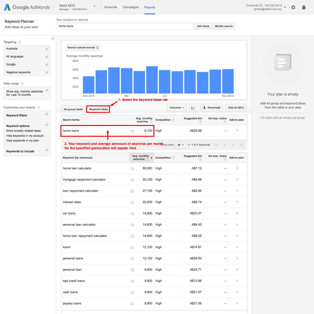 Content marketing with Google Ads Keyword planner. Picking the best keyword.