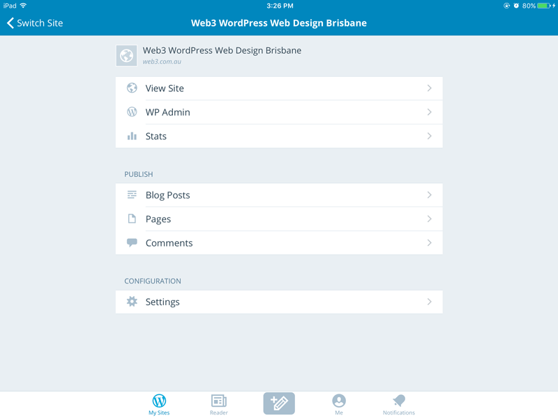 WordPress on iPad backend
