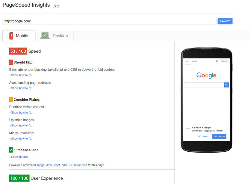 Google's PageSpeed Insights