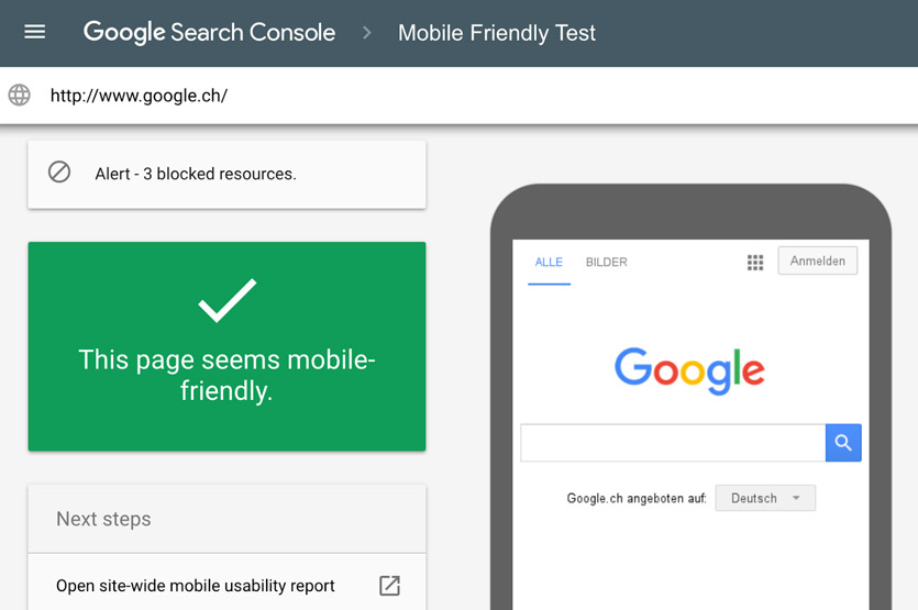 Google Mobile Friendly Website Test