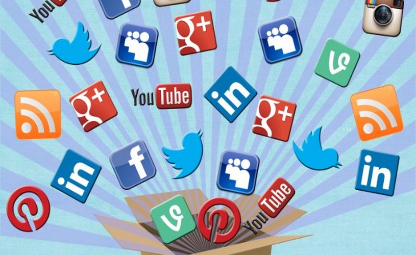 Social media icons coming out of the box