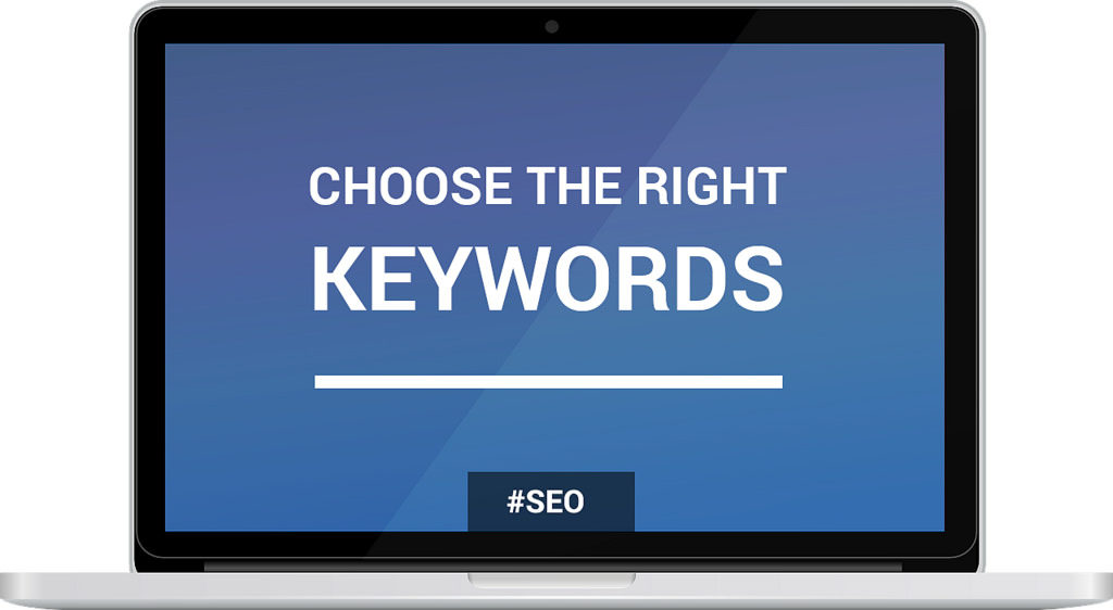 Computer with screen title 'Choose the right Keyword for SEO' 