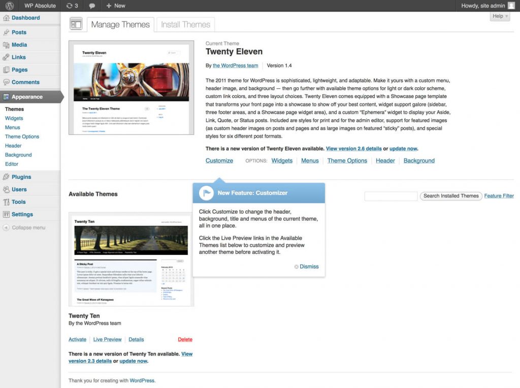 WordPress 3.4 Theme Manager
