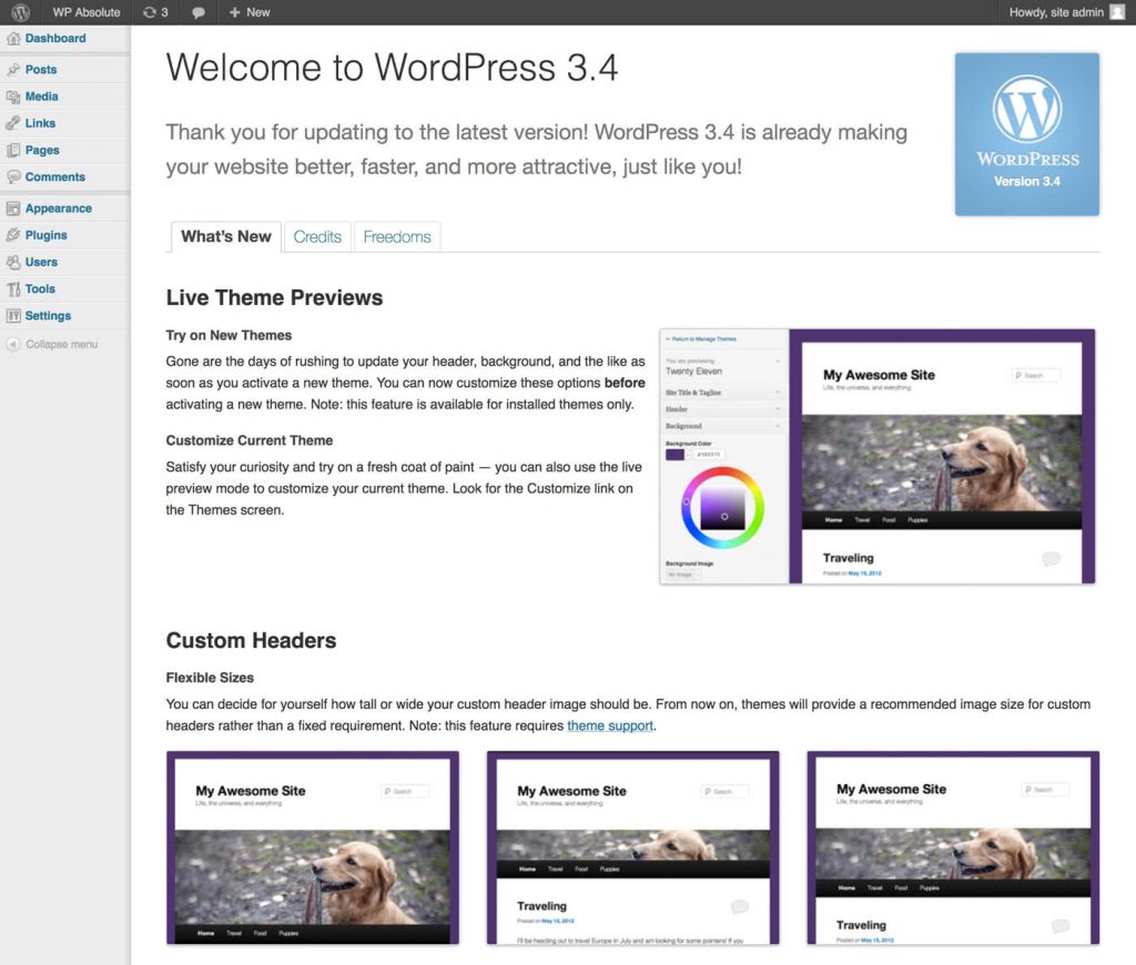 WordPress 3.4 Welcome Screen