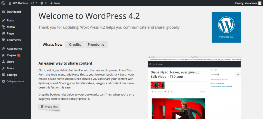 WordPress 4.2 Welcome Screen
