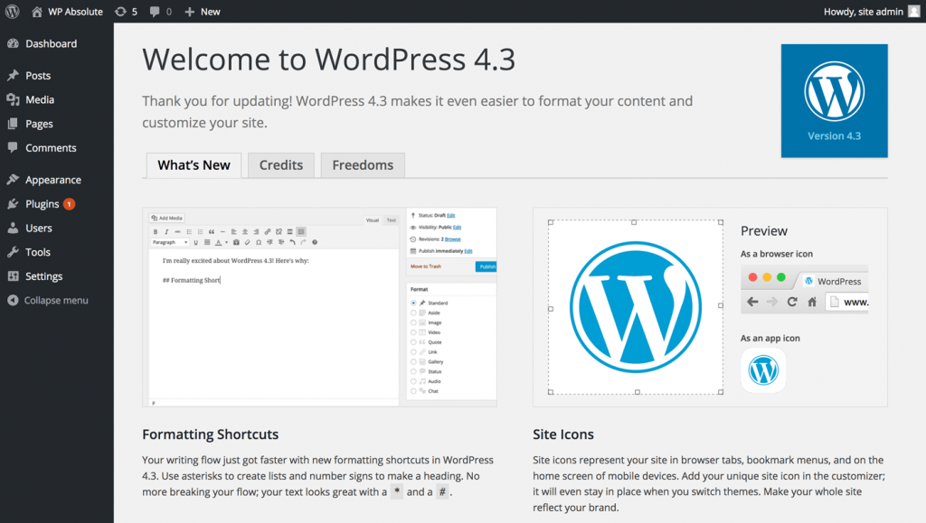 WordPress 4.3 Welcome Screen