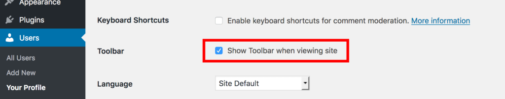 Disable Toolbar on WordPress front-end