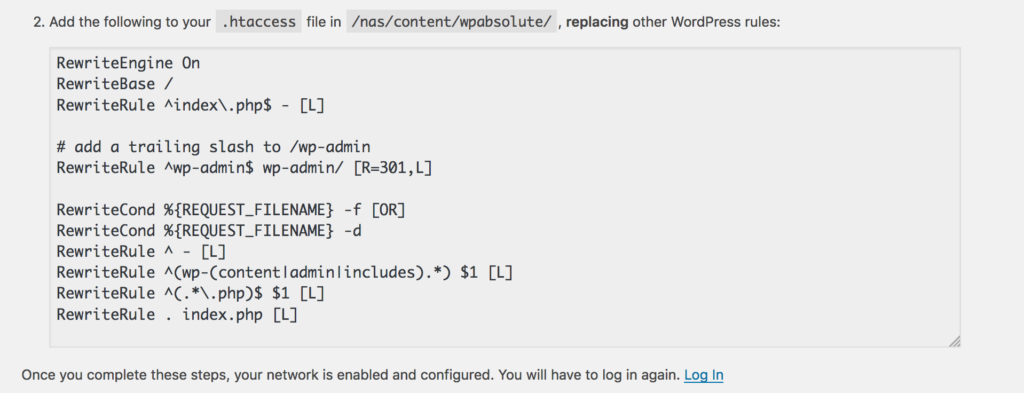 Add Multisite settings to .htaccess