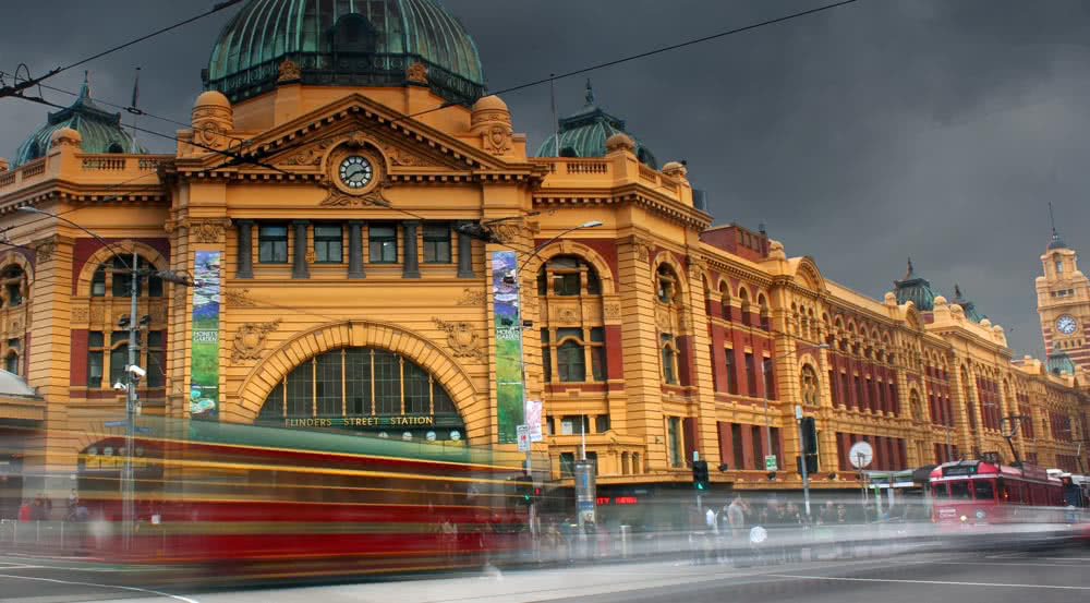 Melbourne Trams in front of Flinders Street Station