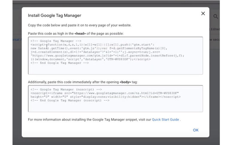 Google Tag Manager website integration code