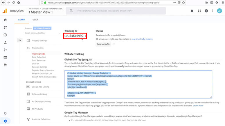 Where to find Google Analytics's tracking ID