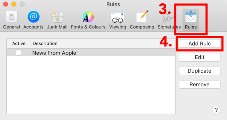 Mac Mail Settings - add rules
