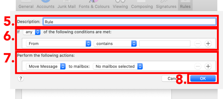 Mac Mail Settings - set rules